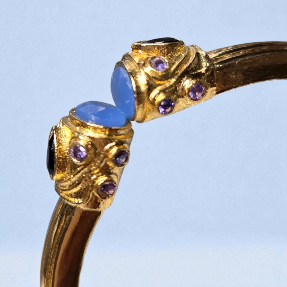 Etruscan 18k Gold Plated Blue Chalcedony Onyx Amethyst Chunky Bracelet - Picture 4 of 7